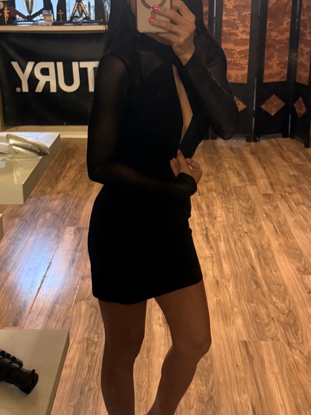 Forever 21 Sheer Long-Sleeve Little Black Dress